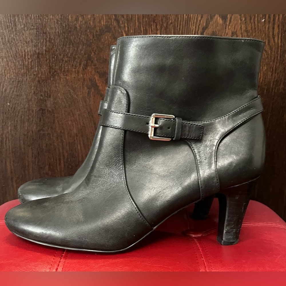 Lauren Ralph Lauren Saida Black Leather Ankle Boots 8B